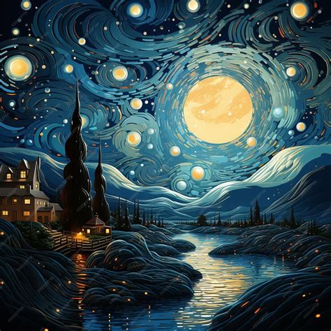 Premium AI Image | Metallic Interpretation of Van Gogh's Starry Sky Oil Painting