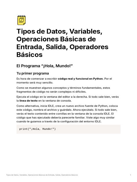 Tipos De Datos Variables Operaciones Básicas De Descargar Gratis Pdf Python Lenguaje De