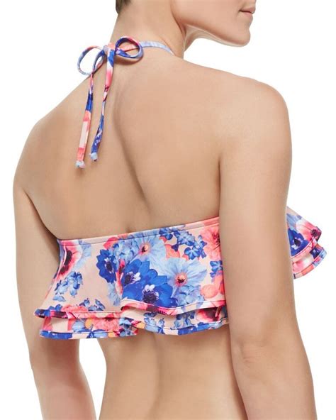 ZINKE Women S Pop Floral Print Ruffled Reese Bandeau Bikini Top 92 NEW