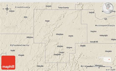 Shaded Relief 3d Map Of Okmulgee County