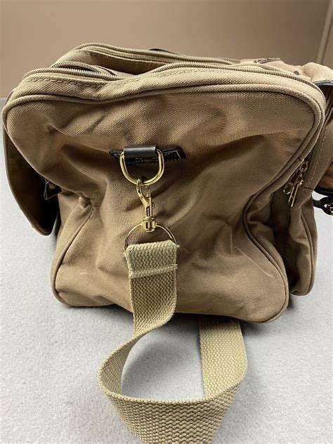 Vintage Eddie Bauer Ford Duffle Bag Tan Canvas Leathe Gem