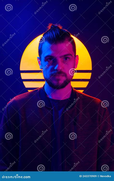 Retro Wave Synth Wave Portrait Of A Young Man Stock Image Image Of