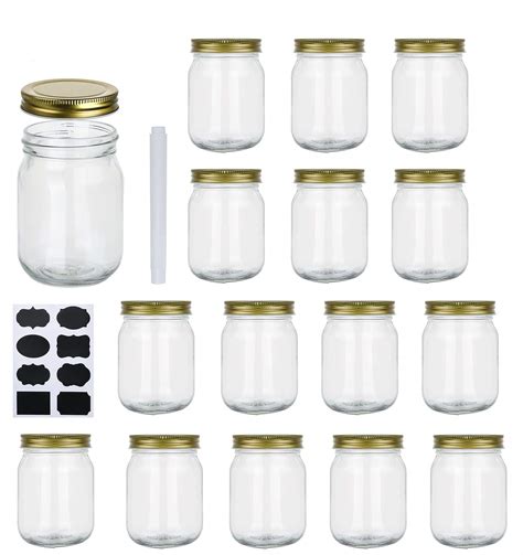 Buy Encheng 16 Oz Glass Jars With Lidswide Mouth Ball Mason Jars For Storagecanning Jars For