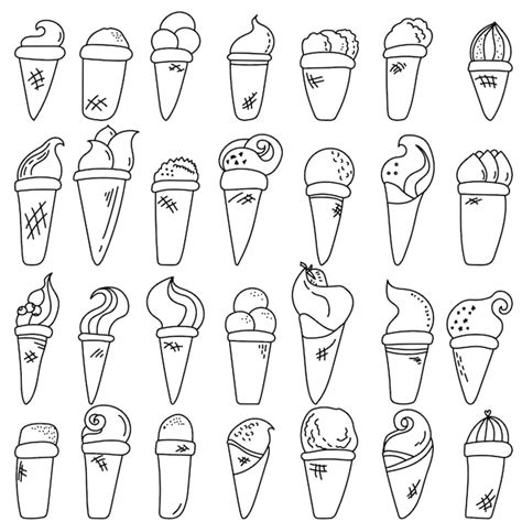 Premium Vector Doodle Ice Cream Outline Set Waffle Cones Of Various