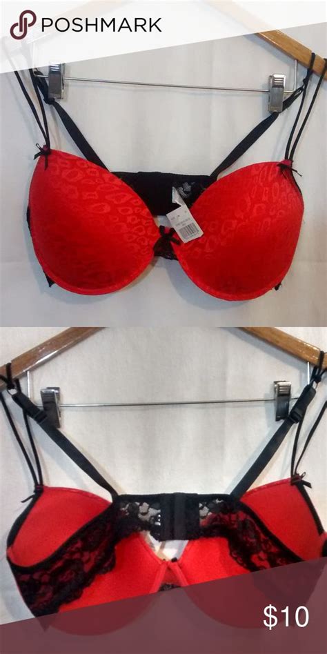 Nwt Red Bra 40d Black Lace Back Double Straps Red Bra Black Lace