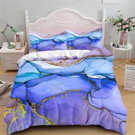 Aqua Blue Marble Bedding Set Queen Size Comforter Cover Sets For Girls Teens Women Pastel