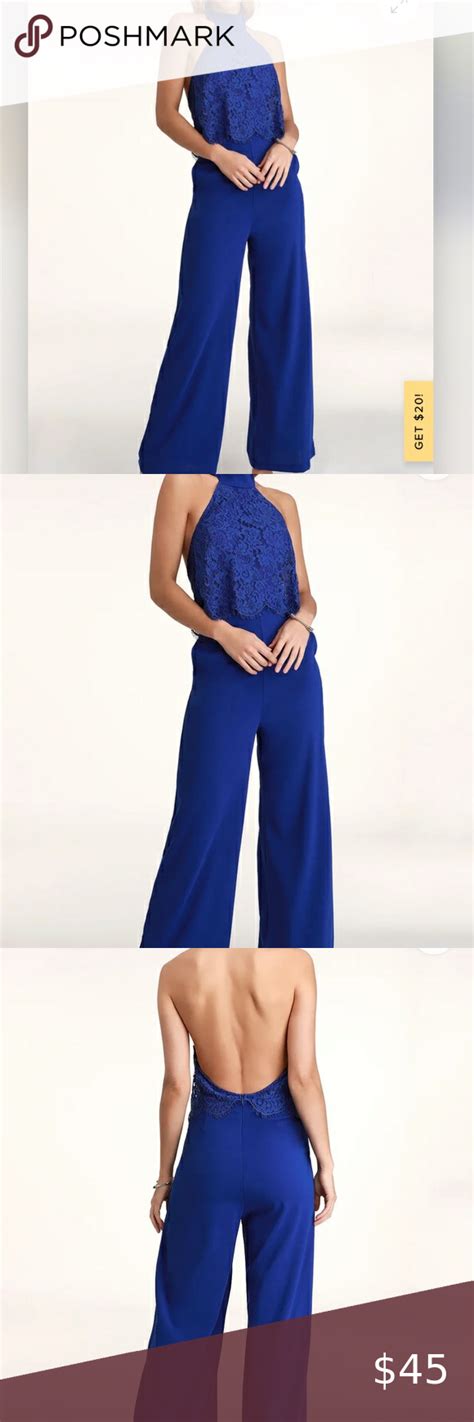 Lulus Royal Blue Lace Halter Jumpsuit Royal Blue Lace Halter