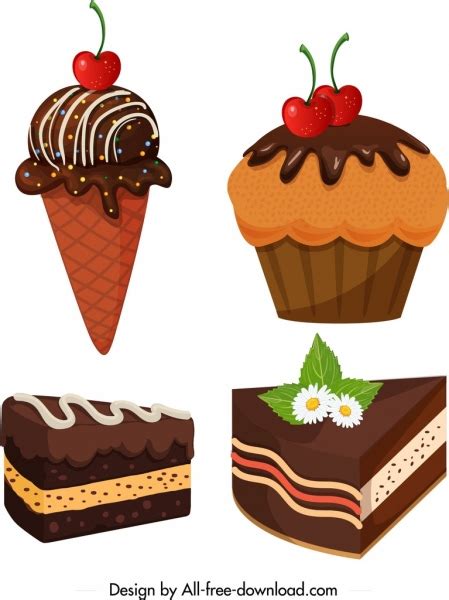 Chocolate Ice Cream Cakes Icons Brown 3d Decor Vectors Images Graphic