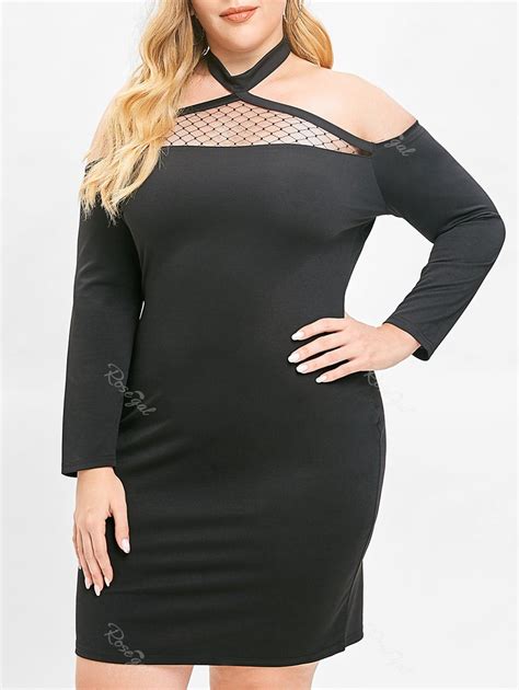 Plus Size Cutout Lace Panel Halter Bodycon Dress [46 Off] Rosegal