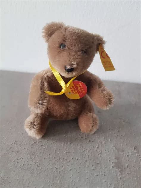 MINI STEIFF TEDDYBÄR 10 cm braun sitzend alt unbespielt Knopf im Ohr