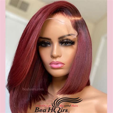 Side Parting Bob Burgundy Color 55 Hd Lace Closure Wig Hd108