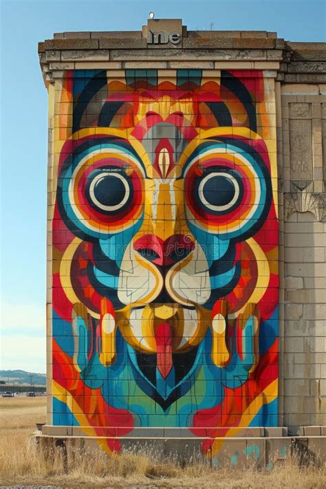 A Large Colorful Mural Of A Cat On The Side Of An Old Building Ai