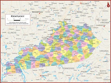 Kentucky State Map With Counties And Cities