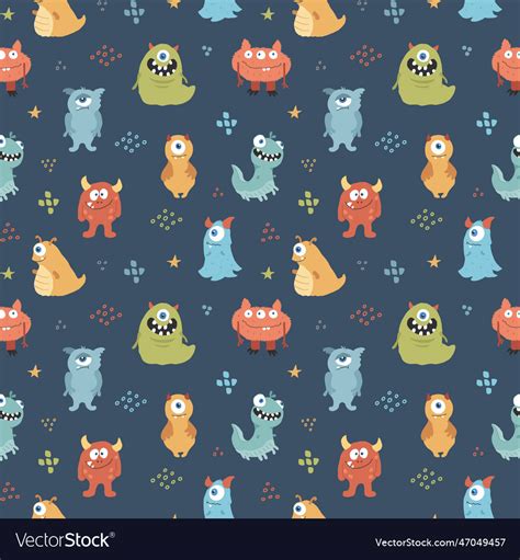 Cute Monsters Seamless Pattern Cartoon Royalty Free Vector