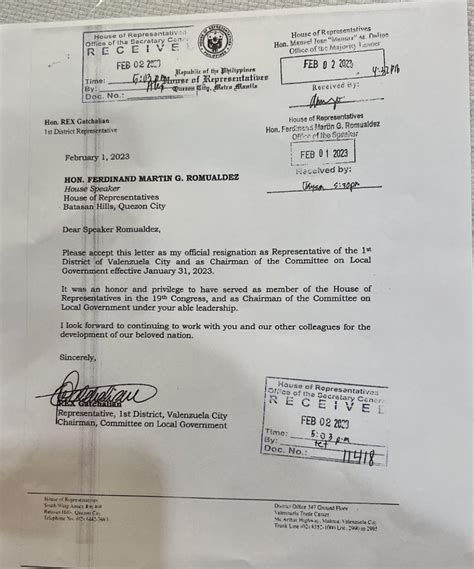 The Office Of Speaker Martin Romualdez Released This Copy Of Gatchalian