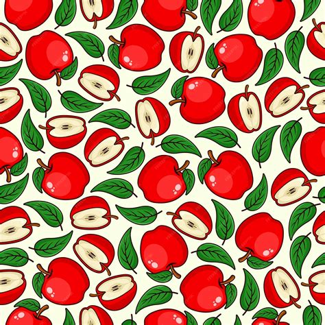 Premium Vector Apple Fruit Seamless Pattern Background Illustration