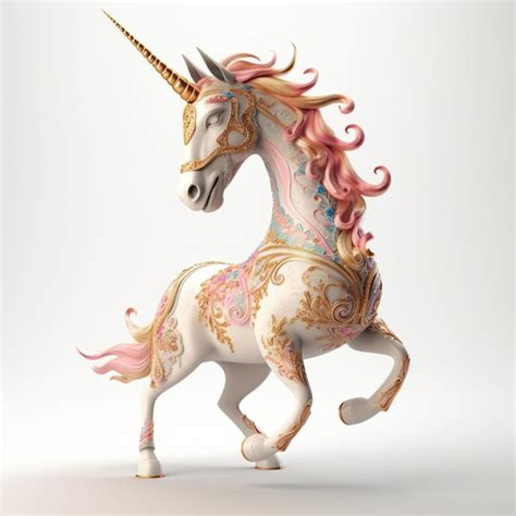 Premium Ai Image A Unicorn With A Pink Mane And Gold Hair Is On A