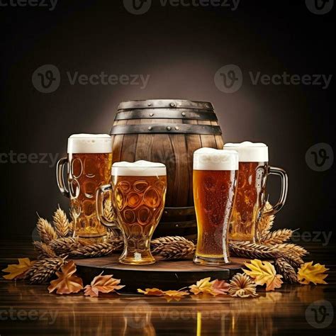 Beer glasses with beer barrel on isolated background generative ai ...