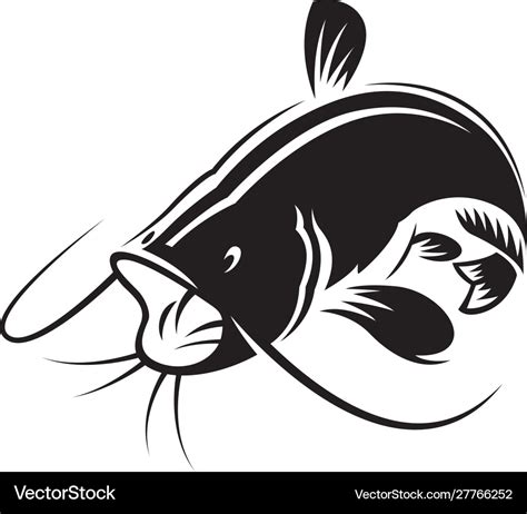 Graphic silhouette catfish open mouth Royalty Free Vector