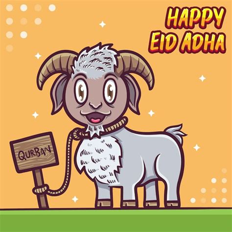 Moutons Saluant Joyeux Eid Al Adha Mubarak Illustration Vecteur Premium