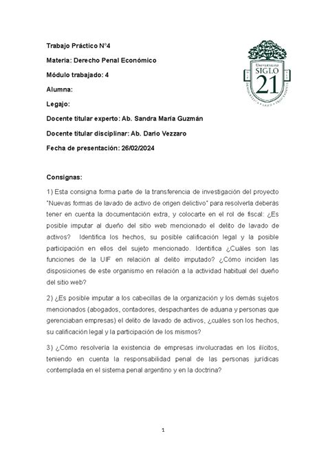 Tp Dpe Ps Trabajo Pr Ctico N Materia Derecho Penal Econ Mico