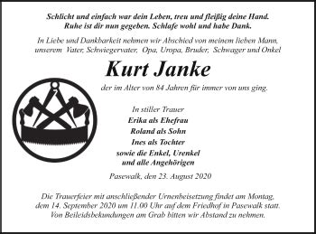 Traueranzeigen Von Kurt Janke Trauer Nordkurier