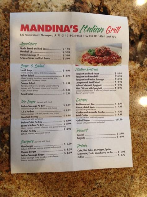 Menu of Mandina's Grill in Shreveport, LA 71101