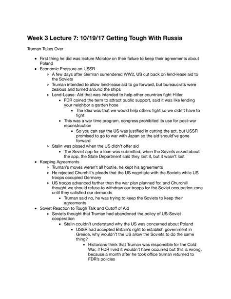 Pol Sci 120a Week 3 Lecture 7 Lecture Notes Week 3 Lecture 7 Getting Tough With Russia