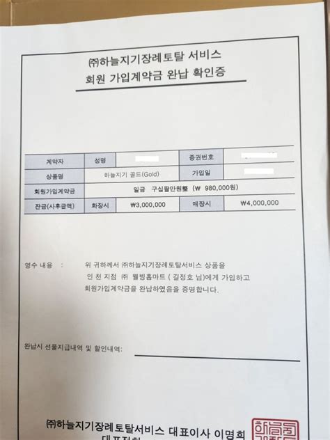 Q 하늘지기상조에 2개를 가입하면 1개를 더 준다길래 98만원씩 낸 게 있는데 여기가 폐업한 게 맞나요 네이버 블로그