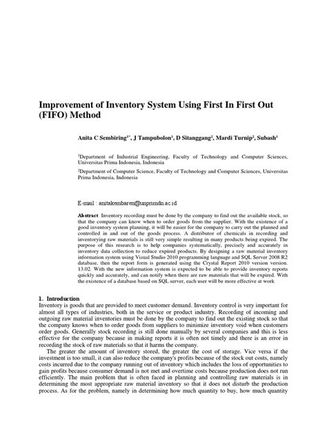 Improvement Of Inventory System Using First In First Out Fifo Method Pdf Inventory