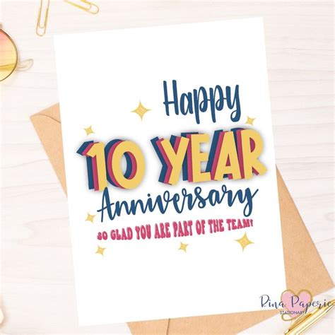 Happy 10 Year Anniversary Work Anniversary Card Instant Download Pdf