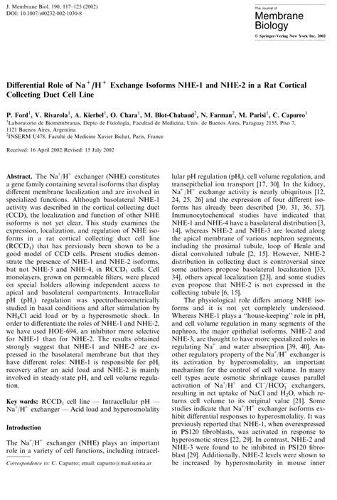 PDF Differential Role Of Na H Exchange Isoforms NHE 1 And NHE 2 In