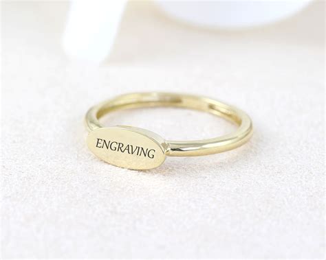 Personalized Gold Name Ring Gold Oval Engraving Ring Personalized