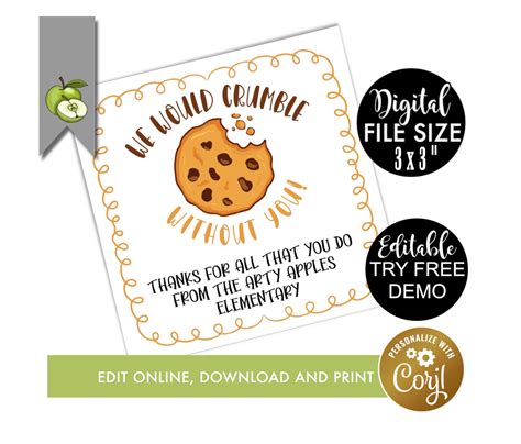 Editable We Would Crumble Without You Teacher Appreciation Gift Tag