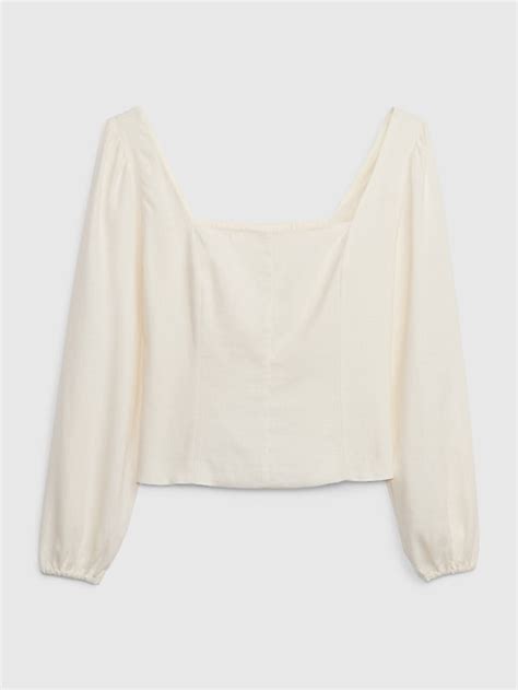 Linen Blend Puff Sleeve Top Gap