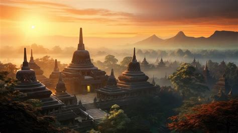 El cautivador amanecer sobre el icónico templo de borobudur en