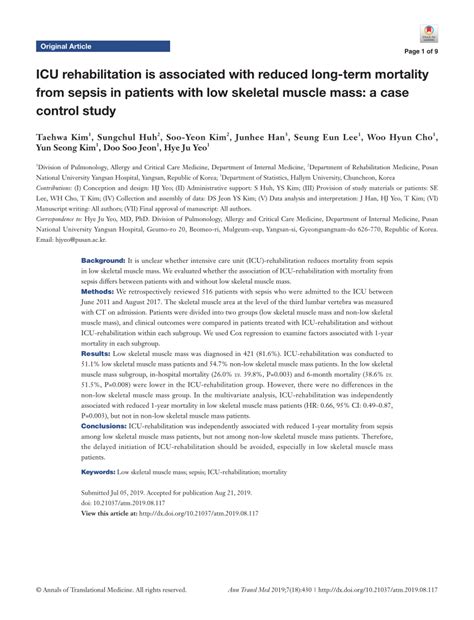 Pdf Icu Rehabilitation Is Associated With Reduced Long Term Mortality