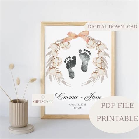 Baby Footprint Art Floral Newborn Footprint Frame Baby Name Reveal