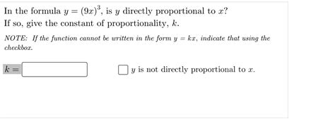 Solved In The Formula Y 9x Is Y Directly Proportional