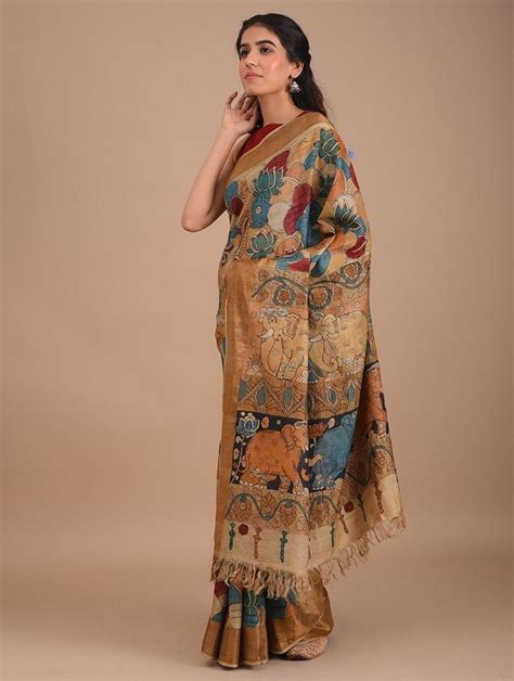 Buy Multicolour Handwoven Kalamkari Tussar Silk Saree Online At Jaypore