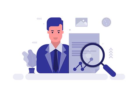 A businessperson analyzes data with a magnifying glass. vector – Free