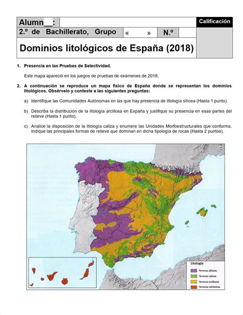 Lyceo Hispánico Ejercicio Práctico De Geografía De España N º 4 Dominios Litológicos De España