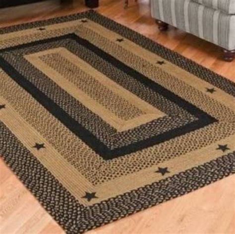 Black Star Appliqued Jute Area Rugs Country Style Braided Jute Rugs