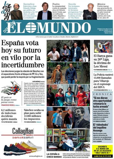 Periódico El Mundo España Periódicos De España Edición De Domingo