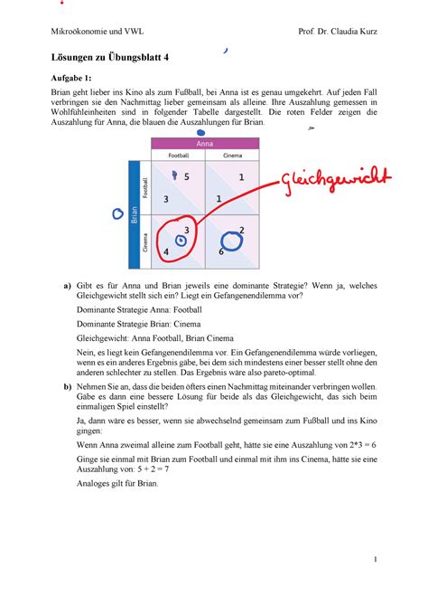 Losung Ubung 4 soziale interaktion Mikroökonomie und VWL Prof Dr