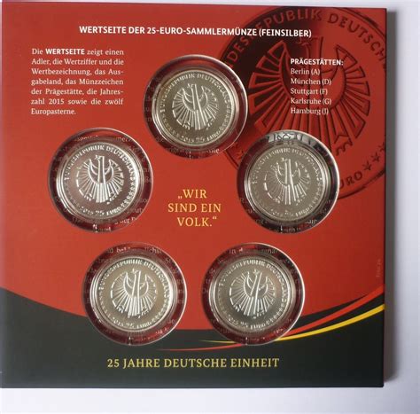 Deutschland BRD Germany 5 x 25 Euro 2015 Sammlermünzenset 25 Jahre