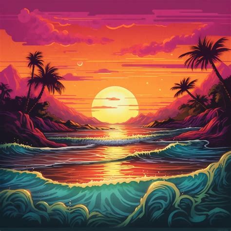 Premium Photo | Retro beach sunset vector
