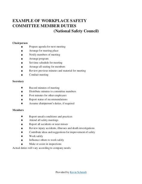 Sample Safety Committee Layout