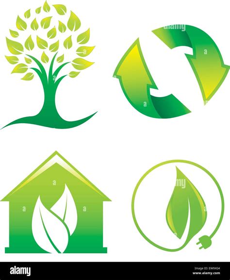 Environment Symbols Or Icons Of A Tree Recycling Green House And Green Energy Vector