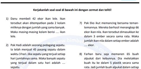 Soal Uraian Cerita Pembagian Bilangan 1 Sampai 100 Level 3 Bimbel